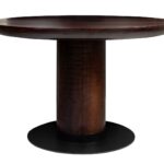 JOBURG 120 Dining Table with round smoked eucalyptus top and black cylindrical base – modern pedestal dining table Ø120 cm x 76 cm for elegant interiors.