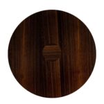 JOBURG 80 Dining Table with smoked eucalyptus round top and black cylindrical base – compact sculptural dining table Ø80 cm x 76 cm for elegant interiors.