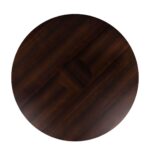 JOBURG 150 Dining Table with round smoked eucalyptus veneer top and black cylindrical steel base – Ø150 cm luxury dining table for contemporary interiors.