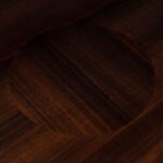 JOBURG 150 Dining Table with round smoked eucalyptus veneer top and black cylindrical steel base – Ø150 cm luxury dining table for contemporary interiors.