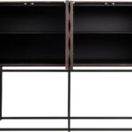 NAGA Cabinet with 3D wood carved doors in Roasted Coffee finish, black steel frame – modern geometric storage cabinet.