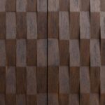 NAGA Cabinet with 3D wood carved doors in Roasted Coffee finish, black steel frame – modern geometric storage cabinet.