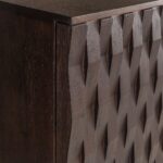 NAGA Cabinet with 3D wood carved doors in Roasted Coffee finish, black steel frame – modern geometric storage cabinet.