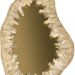Quartz Natural Mirror with sculptural crystal frame and gold-tinted glass – 80x50 cm handmade wall mirror for luxury interiors.