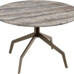RAZOR Bro Coffee Table with grey travertine top and brushed bronze base – luxury round table for designer lounges and modern interiors, Ø70cm x 40cm.