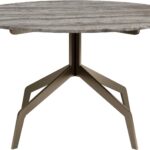 RAZOR Bro Coffee Table with grey travertine top and brushed bronze base – luxury round table for designer lounges and modern interiors, Ø70cm x 40cm.