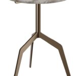 RAZOR Bro Side Table with round grey travertine top and brushed bronze base – compact modern accent table.