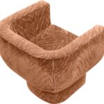 SKETCH Block Chair with curved back, integrated arms, and terracotta velvet upholstery – sculptural beech accent chair 77 x 67 x 69 cm for luxury interiors.