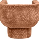 SKETCH Block Chair with curved back, integrated arms, and terracotta velvet upholstery – sculptural beech accent chair 77 x 67 x 69 cm for luxury interiors.