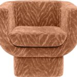 SKETCH Block Chair with curved back, integrated arms, and terracotta velvet upholstery – sculptural beech accent chair 77 x 67 x 69 cm for luxury interiors.