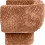 SKETCH Block Chair with curved back, integrated arms, and terracotta velvet upholstery – sculptural beech accent chair 77 x 67 x 69 cm for luxury interiors.