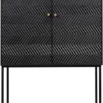ZULZA Black Mindi Wood Cabinet with geometric chevron design and black steel frame – modern storage furniture.