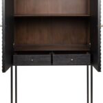 ZULZA Black Mindi Wood Cabinet with geometric chevron design and black steel frame – modern storage furniture.