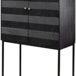 ZULZA Black Mindi Wood Cabinet with geometric chevron design and black steel frame – modern storage furniture.