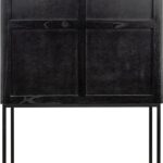 ZULZA Black Mindi Wood Cabinet with geometric chevron design and black steel frame – modern storage furniture.