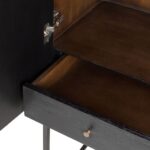 ZULZA Black Mindi Wood Cabinet with geometric chevron design and black steel frame – modern storage furniture.
