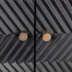 ZULZA Black Mindi Wood Cabinet with geometric chevron design and black steel frame – modern storage furniture.