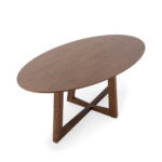 Alt text: LEGGERA Walnut Dining Table with oval oak veneer top, modern walnut dining table with sturdy base, elegant oval dining table for contemporary interiors.
