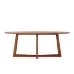 Alt text: LEGGERA Walnut Dining Table with oval oak veneer top, modern walnut dining table with sturdy base, elegant oval dining table for contemporary interiors.