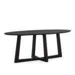 Alt text: LEGGERA Black Dining Table with oval oak veneer top, modern black dining table with sturdy base, elegant oval dining table in sleek black finish for contemporary interiors.