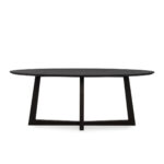 Alt text: LEGGERA Black Dining Table with oval oak veneer top, modern black dining table with sturdy base, elegant oval dining table in sleek black finish for contemporary interiors.