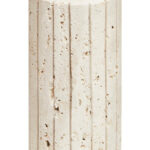 Alt text: TIBBOR Travertine Ribbed Vase in natural limestone with ribbed design and earthy veining, sculptural travertine vase for modern and classic interiors.