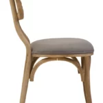 VENTANA Grey Elm Wood Dining Chair with cane oval backrest, cushioned grey fabric seat, and sculpted grey-wash elm wood frame.