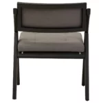 BRUMA Grey and Black Elm Wood Folding Chair with cushioned seat and backrest, modern black elm wood folding chair with grey fabric upholstery, space-saving folding chair with angular frame and soft curved backrest.