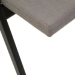 BRUMA Grey and Black Elm Wood Folding Chair with cushioned seat and backrest, modern black elm wood folding chair with grey fabric upholstery, space-saving folding chair with angular frame and soft curved backrest.