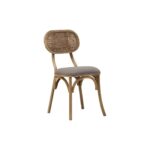 VENTANA Grey Elm Wood Dining Chair with cane oval backrest, cushioned grey fabric seat, and sculpted grey-wash elm wood frame.