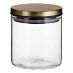 FRESKA Gold Jar – 550ml clear glass storage jar with airtight gold metal lid.