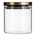 FRESKA Gold Jar – 550ml clear glass storage jar with airtight gold metal lid.