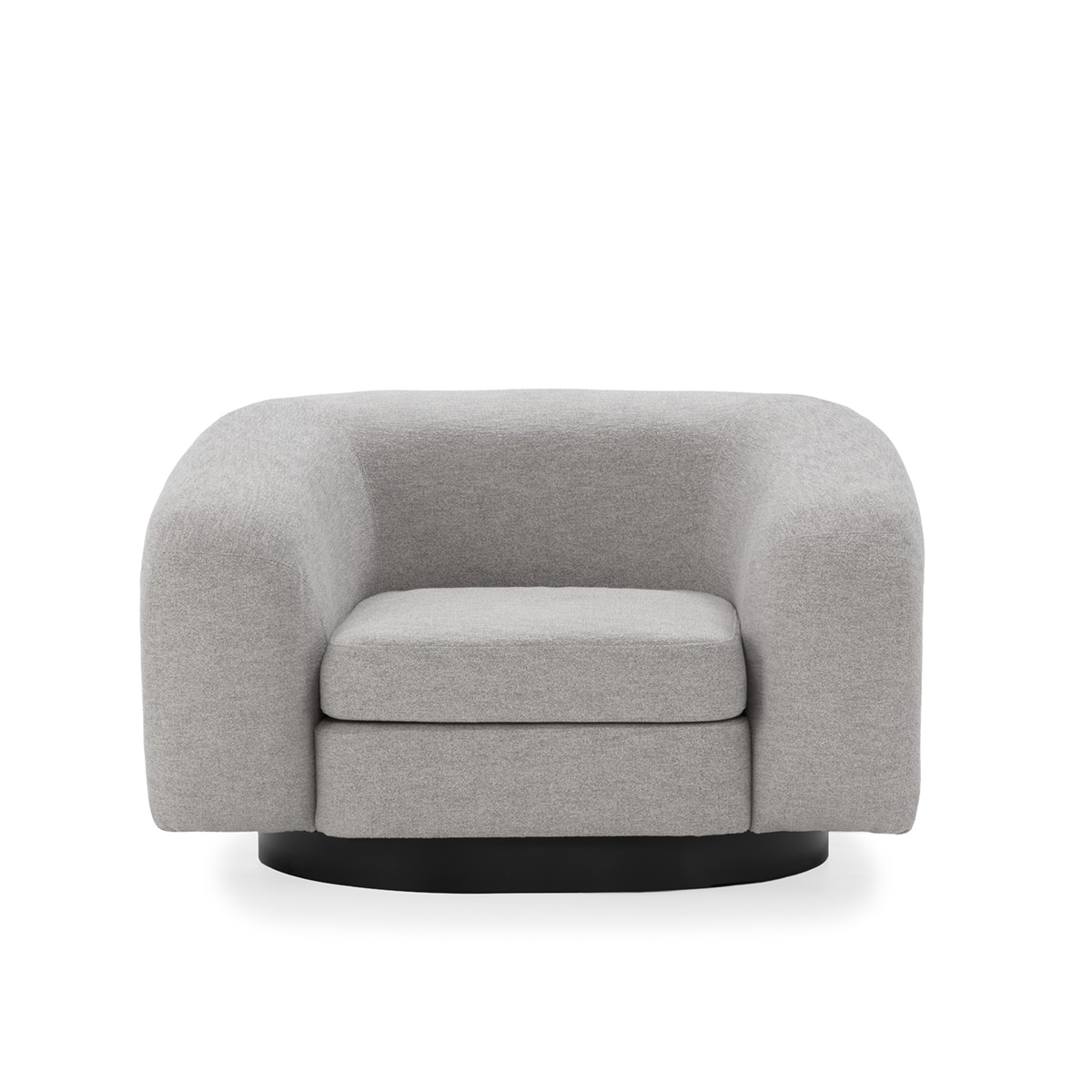 IVAN Birch Wood & Grey Fabric Armchair – modern curved armchair with grey fabric upholstery and birch wood frame.