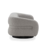 IVAN Birch Wood & Grey Fabric Three-Seat Sofa – modern curved three-seat sofa with grey fabric upholstery and birch wood frame.