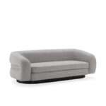 IVAN Birch Wood & Grey Fabric Three-Seat Sofa – modern curved three-seat sofa with grey fabric upholstery and birch wood frame.