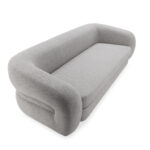 IVAN Birch Wood & Grey Fabric Three-Seat Sofa – modern curved three-seat sofa with grey fabric upholstery and birch wood frame.
