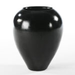 AURO XL Black Terracotta Vase with glossy black finish, ovoid urn-shaped body, narrow base, and wide mouth for a sleek modern statement piece.