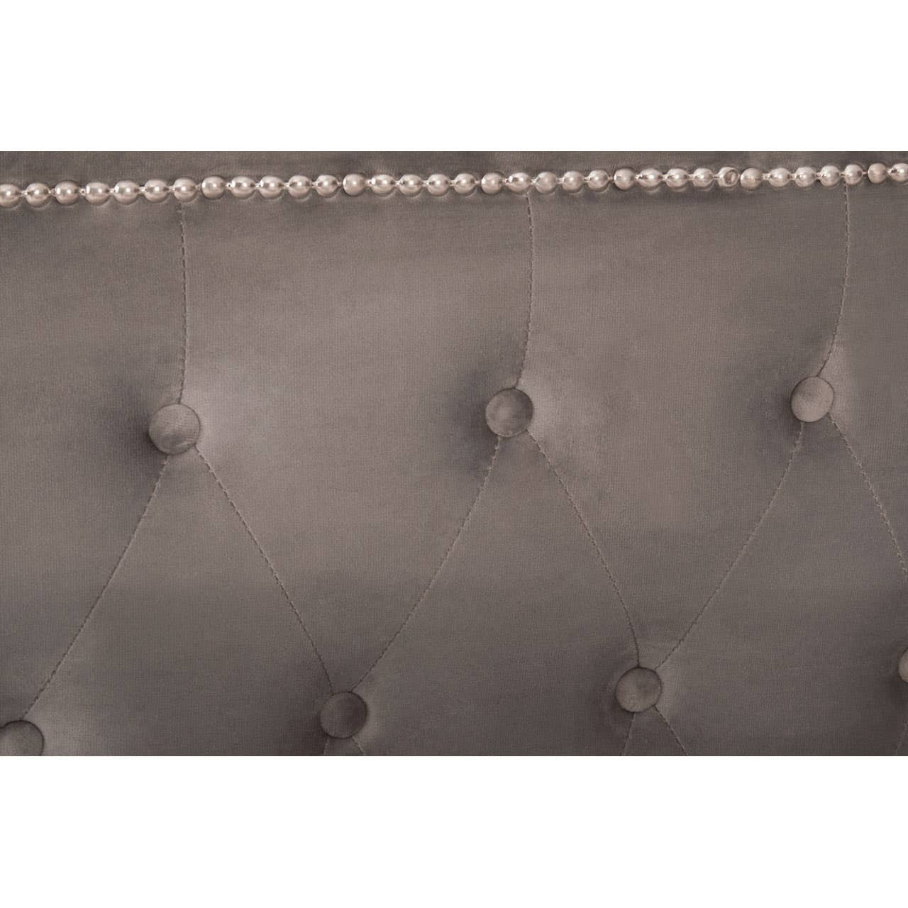 VELAR Grey Ottoman Kingsize Bed with plush velvet upholstery, button-tufted headboard, stud detailing, and integrated ottoman storage base.