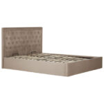 VELAR Mink Ottoman Kingsize Bed with plush velvet upholstery, button-tufted headboard, stud detailing, and integrated ottoman storage base.