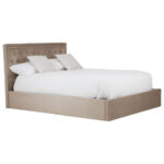 VELAR Mink Ottoman Kingsize Bed with plush velvet upholstery, button-tufted headboard, stud detailing, and integrated ottoman storage base.
