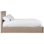 VELAR Mink Ottoman Kingsize Bed with plush velvet upholstery, button-tufted headboard, stud detailing, and integrated ottoman storage base.