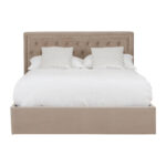 VELAR Mink Ottoman Kingsize Bed with plush velvet upholstery, button-tufted headboard, stud detailing, and integrated ottoman storage base.