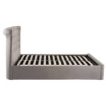 ELLI Grey Ottoman Double Bed with brushed velvet upholstery, diamond-tufted wingback headboard, rolled top, and ottoman storage base.