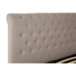 ROMIR Light-Grey Kingsize Ottoman Bed with hopsack fabric upholstery, rolled headboard and footboard, diamond button tufting, and spacious ottoman storage base.