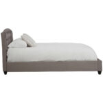 LAYA Grey Kingsize Bed with grey hopsack fabric, arched diamond-tufted headboard, and studded trim for a refined and modern bedroom look.