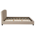 LAYA Beige Kingsize Bed with arched tufted headboard, beige hopsack upholstery, and stud detailing for a refined and contemporary bedroom design.