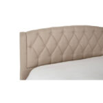 LAYA Beige Kingsize Bed with arched tufted headboard, beige hopsack upholstery, and stud detailing for a refined and contemporary bedroom design.