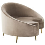 CYRUS mink three seater sofa with sculptural silhouette, upholstered in soft velvet with deep foam cushioning and matte black metal legs, combining modern elegance with comfort.