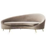 CYRUS mink three seater sofa with sculptural silhouette, upholstered in soft velvet with deep foam cushioning and matte black metal legs, combining modern elegance with comfort.