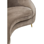 CYRUS mink three seater sofa with sculptural silhouette, upholstered in soft velvet with deep foam cushioning and matte black metal legs, combining modern elegance with comfort.